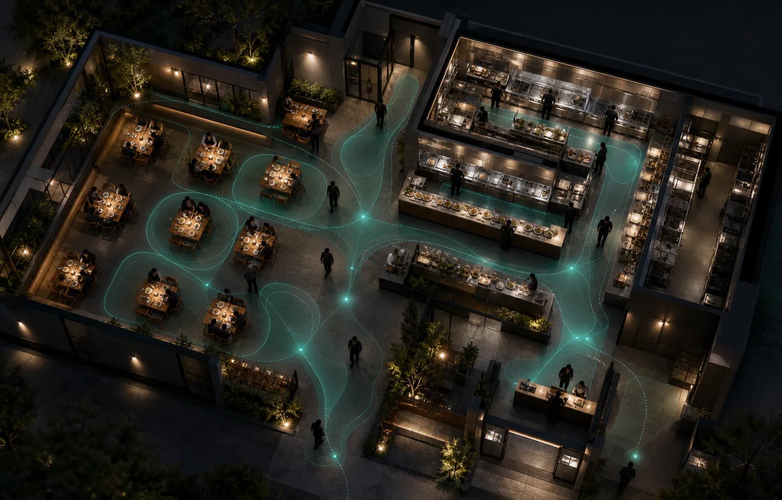 Overhead restaurant heatmap simulation